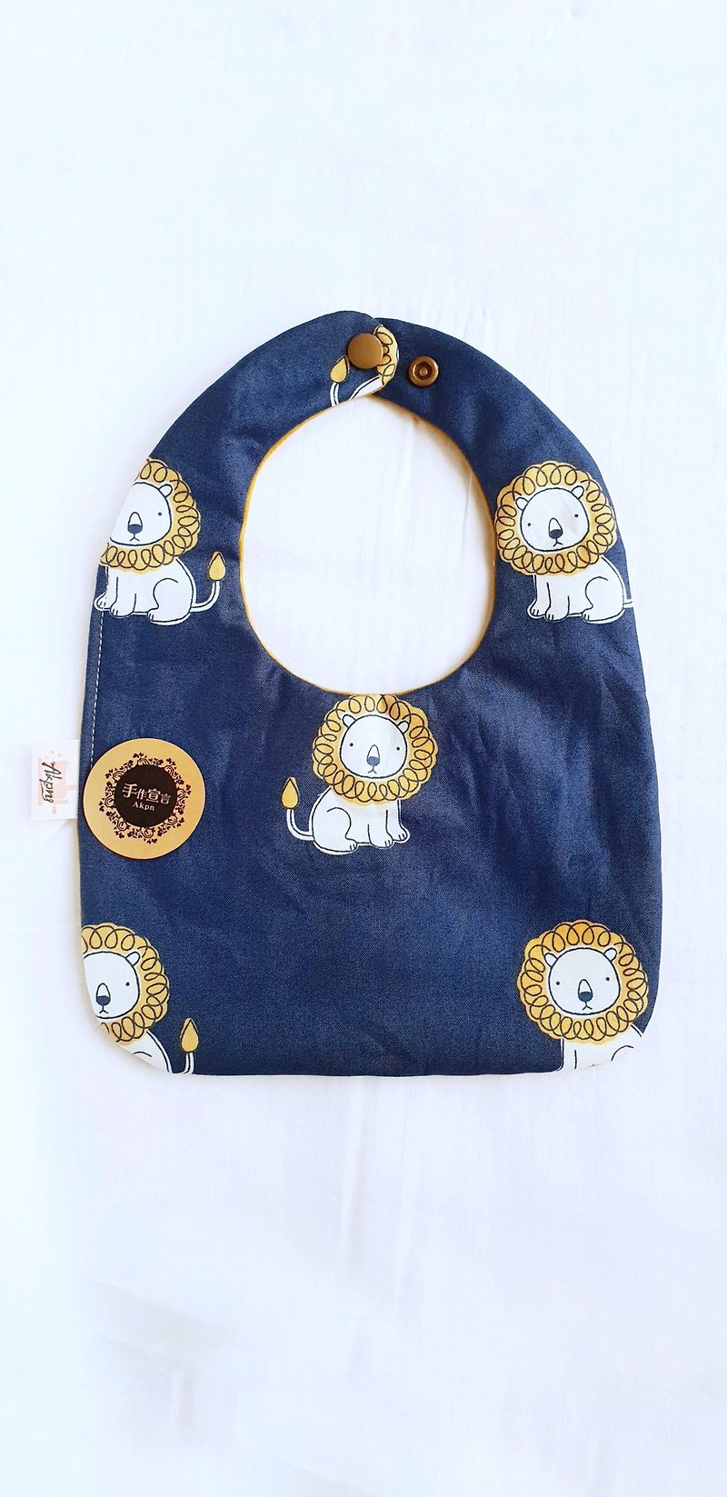 Cute Lion-Organic Cotton Square Round Shape Seven Layer Yarn Bib - Bibs - Cotton & Hemp Blue