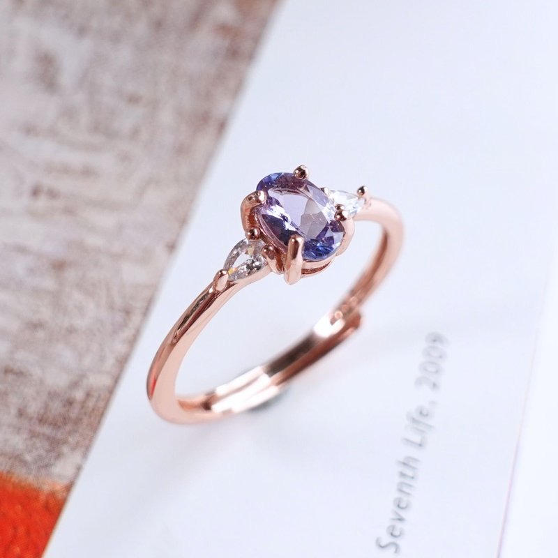 Unfired Tanzanite Stone Purple Blue Glossy Crystal Clean and Feminine Rose Gold Sterling Silver Ring Gift - General Rings - Sterling Silver Purple