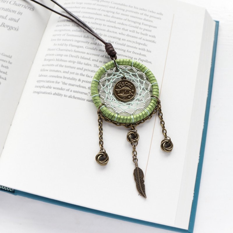 Constellation guardian丨Pisces hand-woven birthday gift design dream catcher necklace long necklace - สร้อยคอ - วัสดุอื่นๆ สีเขียว