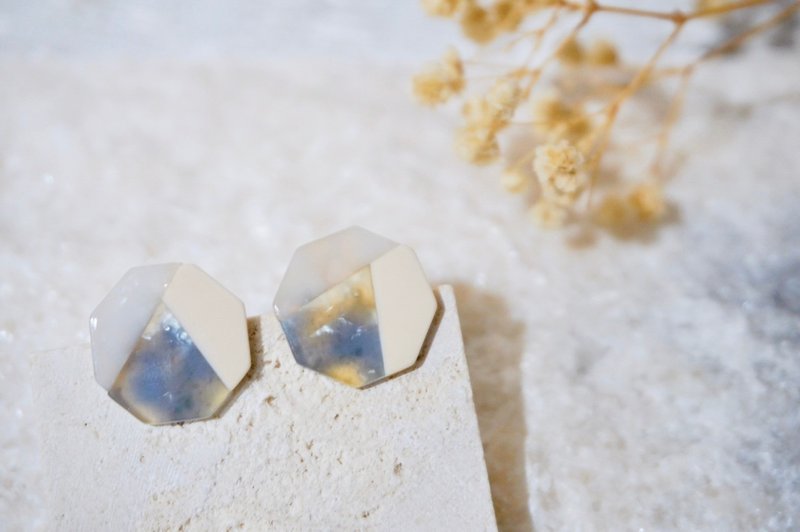 [Octagonal] Simple/earrings/ Clip-On/ Silver - ต่างหู - เงินแท้ สีน้ำเงิน