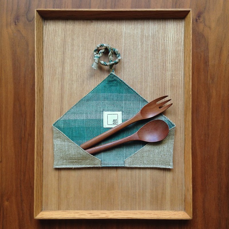 "Everyday" hand scrim cutlery set | Green Grid melange between meters - Other - Cotton & Hemp Khaki
