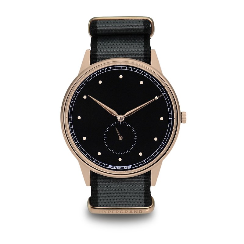 HYPERGRAND - Small Seconds Series - Rose Gold Black Dial Gray Twill Watch - นาฬิกาผู้ชาย - วัสดุอื่นๆ สีเทา