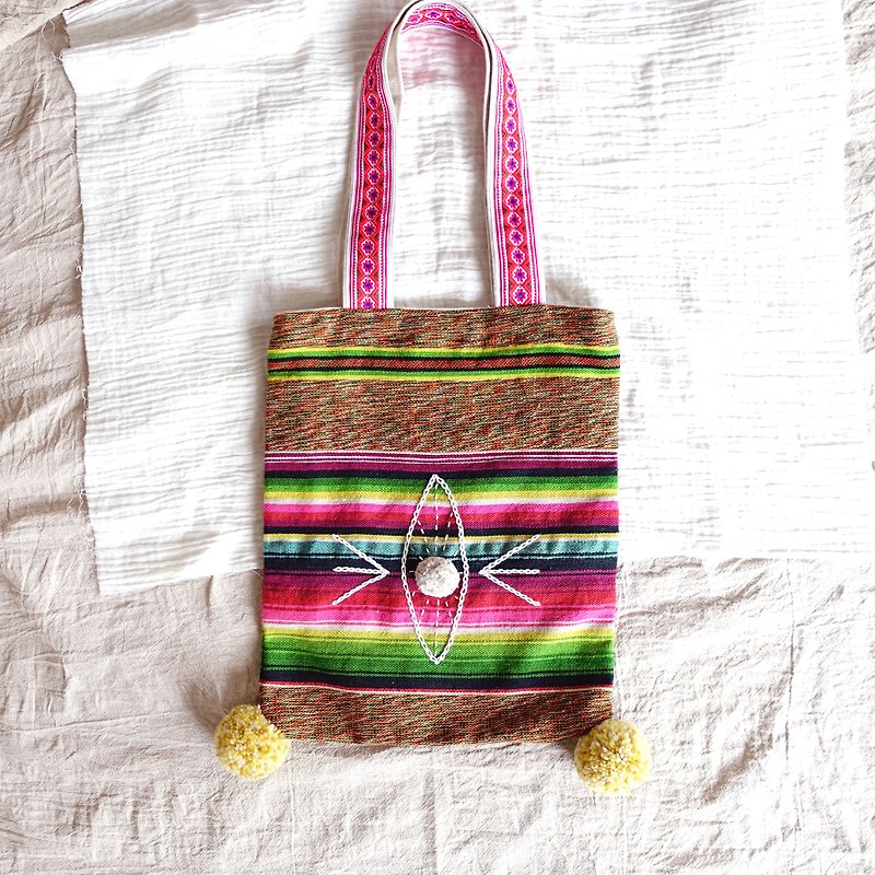 DUNIA handmade / Mexican rainbow twist cloth shoulder bag / - Handbags & Totes - Wool Multicolor