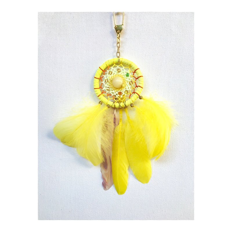 Yellow Flame Dream Catcher Charm｜Necklace｜Car Ornament - ที่ห้อยกุญแจ - วัสดุอื่นๆ สีเหลือง