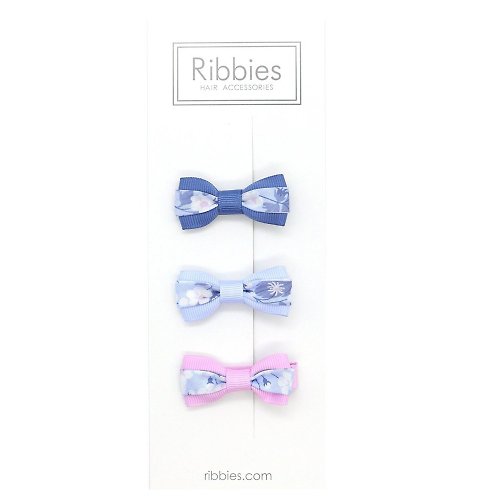 Ribbies 台灣總代理 英國Ribbies 雙色緞帶蝴蝶結3入組-Mitsi Blue