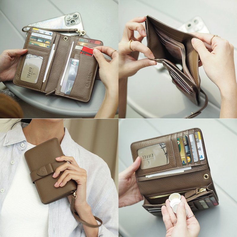 Iris (Cedar) : Medium wallet, Leather wallet, Grey-brown, folded wallet - 皮夾/長短夾/錢包 - 真皮 咖啡色