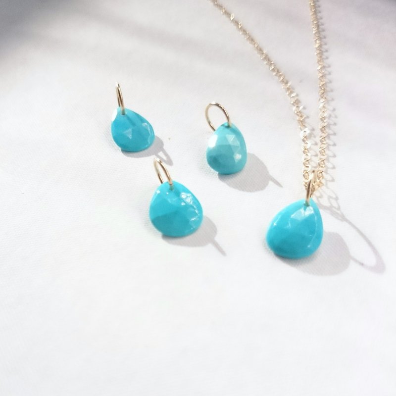 14kgf*Sleeping beauty Turquoise drop necklace - Necklaces - Gemstone Blue