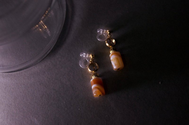 【Healing Capsules】Natural stone. Striped agate. Eliminates stress and enhances quality. earrings - ต่างหู - คริสตัล สีนำ้ตาล