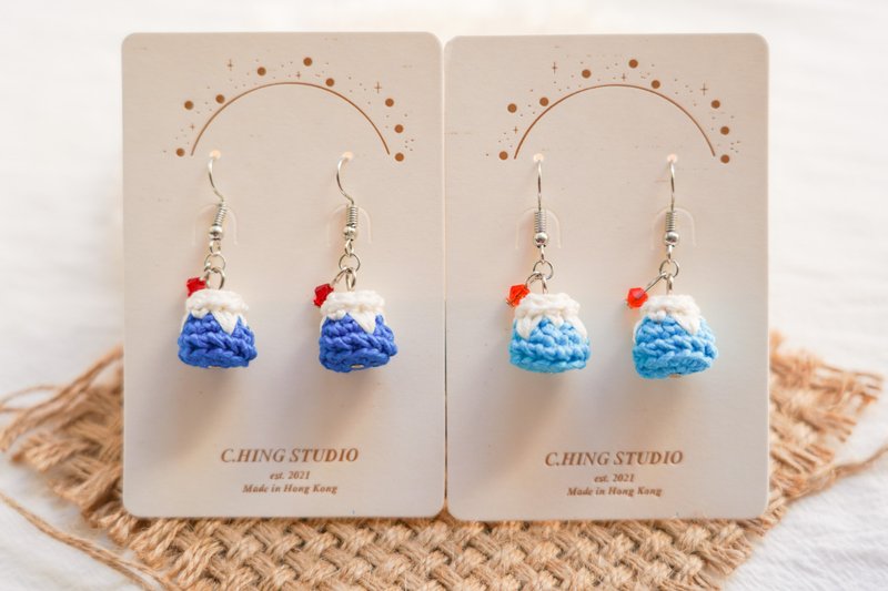 Mini Mount Fuji Earrings - ต่างหู - ผ้าฝ้าย/ผ้าลินิน สีน้ำเงิน