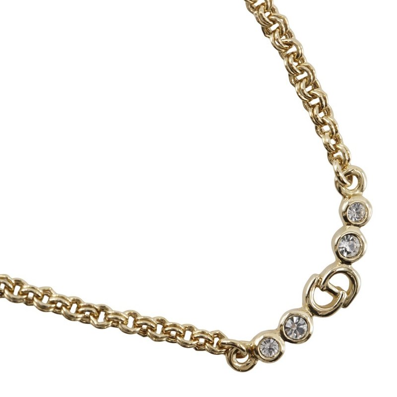 クリスチャンディオール Dior CDロゴ ネックレス 金メッキ × ラインストーン 約12.4g レディース - 項鍊 - 其他金屬 金色