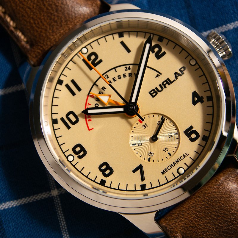 Burlap Watches 香港品牌 Power Reserve動力儲備錶 米色搪瓷錶面 - 男錶/中性錶 - 不鏽鋼 卡其色