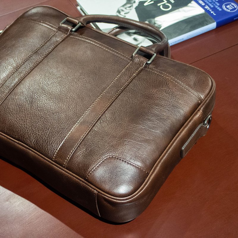 หนังแท้ กระเป๋าเอกสาร สีนำ้ตาล - REGENT 15 inch Leather Briefcase-Brown