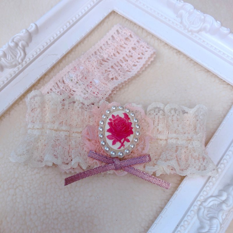 Infant baby lace elastic hair band photo moon gift box pink princess wind jewelry pearl - หมวกเด็ก - วัสดุอื่นๆ สึชมพู