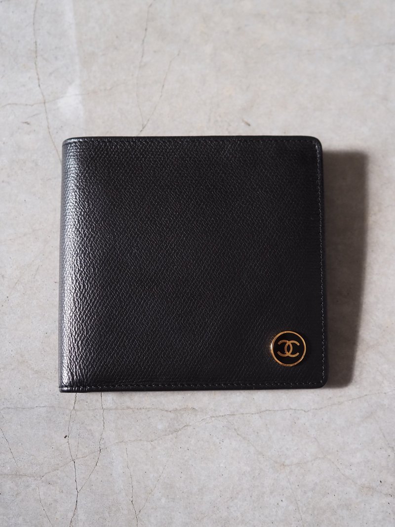 【 日本二手精品 】CHANEL 香奈兒 經典釦飾 摺疊短夾 古董精品 - 錢包/皮夾/長短夾 - 真皮 黑色