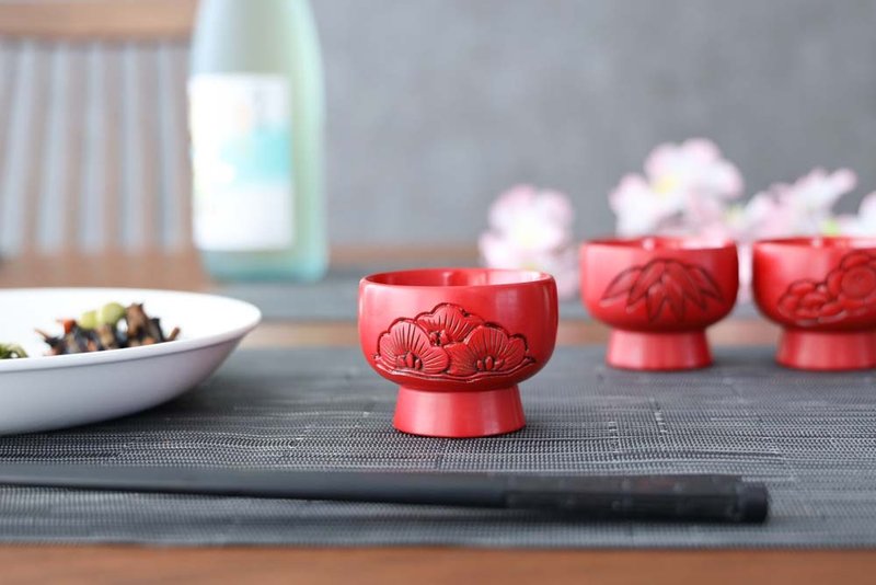 Famous workshops in various regions Fujii Lacquerware Set of 3 sake cups Shochikubai - Bar Glasses & Drinkware - Wood Brown