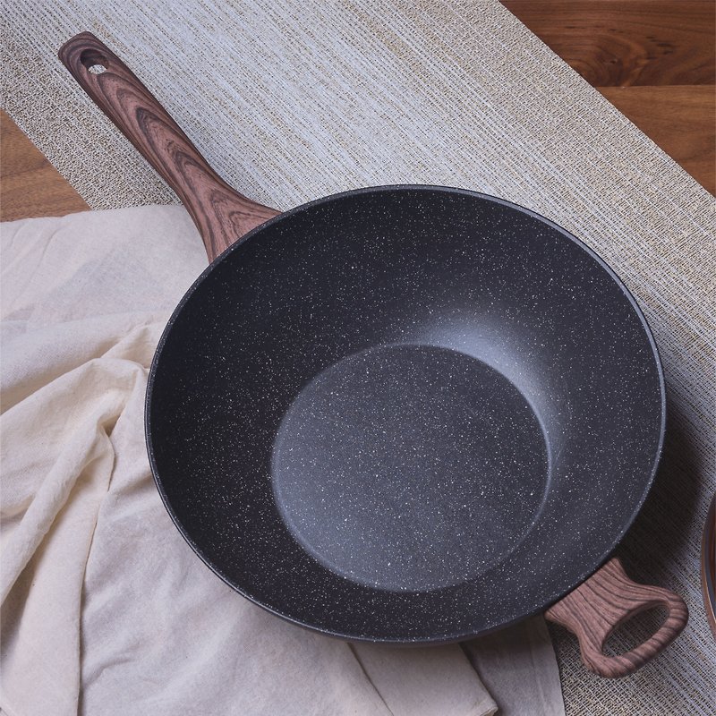 [Sambonet] Italian-made RockNRose non-stick wok 32cm-with lid-rock black - Pots & Pans - Other Metals 
