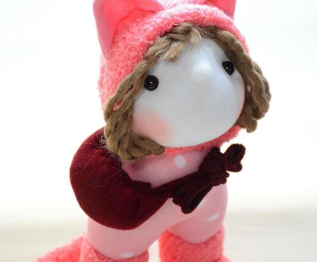 自然風フル手縫い靴下人形 ピンクドット魔女栗猫 ショップ Graceyen 人形 フィギュア Pinkoi