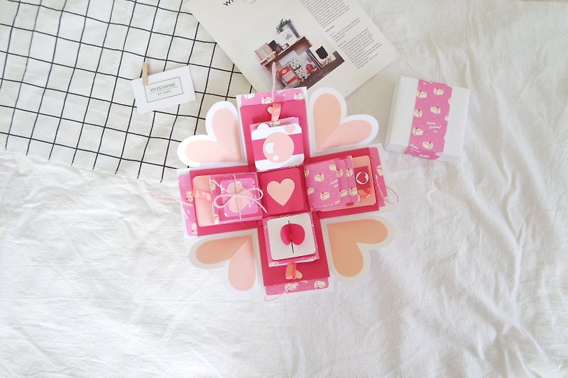 禮物盒卡片－蛋糕上的草莓 x 豪華機關版－手工卡片 / 情人節卡片 / 爆炸卡 /爆炸盒子 - 卡片/明信片 - 紙 