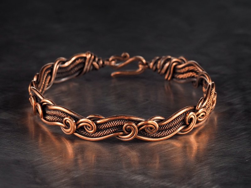 Unique handmade copper bracelet Gift for woman One of kind Wire Wrap Art jewelry - Bracelets - Copper & Brass Gold