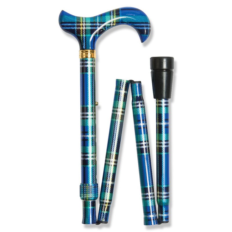 Foldable storage + height adjustment. Fashion Folding Cane <Blue Scottish Plaid-Thick Style> - อื่นๆ - โลหะ 