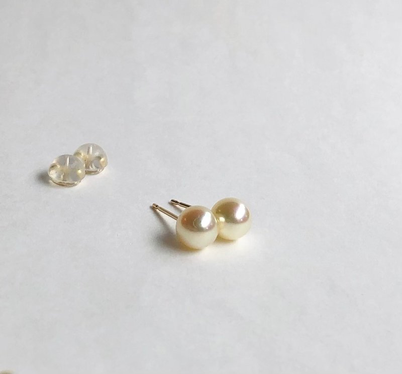 Gold Akoya  pearl earring K18 sea  pearl - ต่างหู - ไข่มุก สีทอง