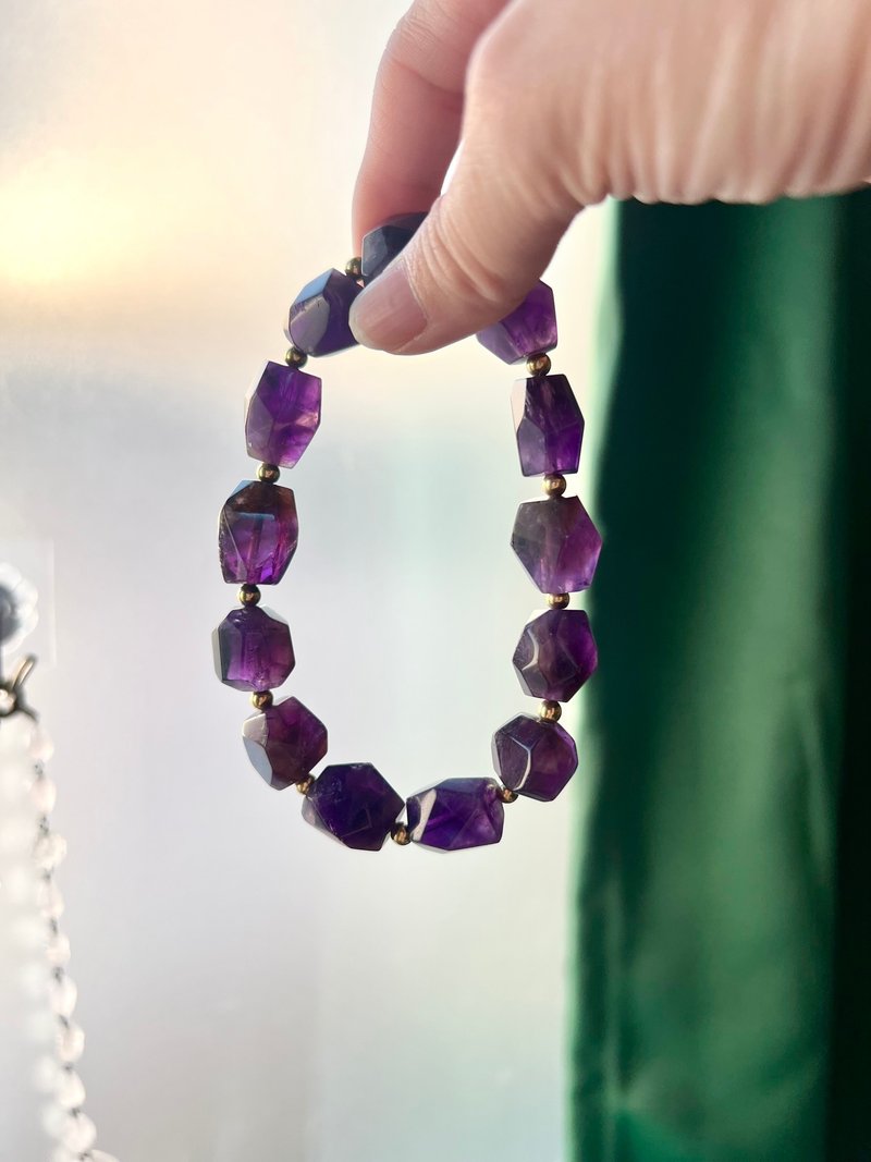 Guardian-Brazilian amethyst high-quality large particle shape-shaped bucket bead bracelet/collection/gift/meditation/ - สร้อยข้อมือ - คริสตัล สีม่วง