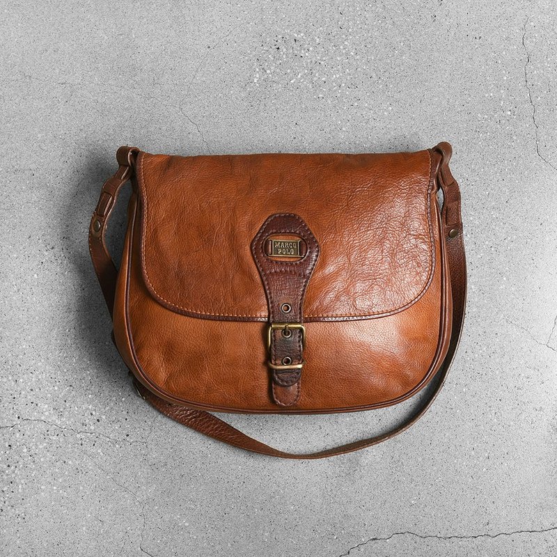 Marco Polo 斜背包 /Vintage古著 - 側背包/斜背包 - 真皮 咖啡色