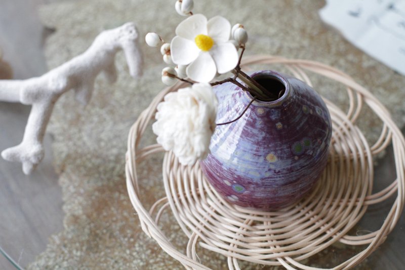 手拉坏紫色夢幻星空小花瓶/花器 - 花瓶/花器 - 陶 紫色