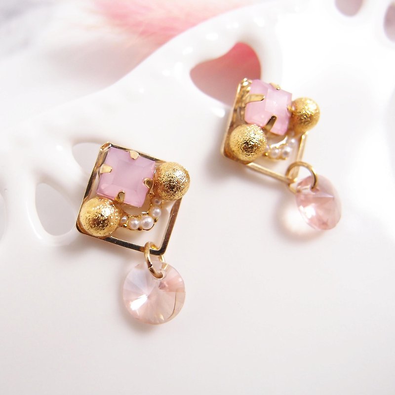 Little luxury. Powder-Painless U-shaped Clip-On Stainless Steel ear acupuncture Silicone ear acupuncture - Earrings & Clip-ons - Gemstone Pink
