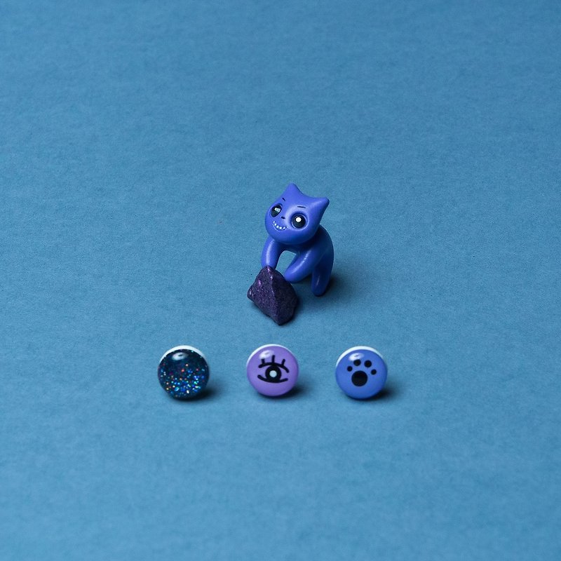 Exclusive Product - Purple Mystic Cat Earrings - ต่างหู - ดินเหนียว สีม่วง