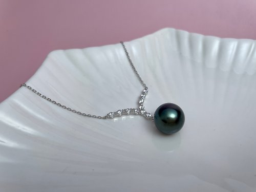 Athena珍珠設計 Peacock 天然海水珍珠 大溪地黑珍珠 孔雀綠 銀款吊墜