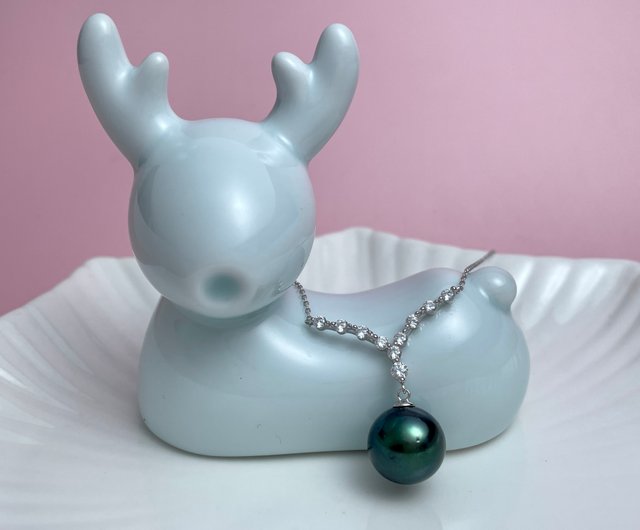 ピーコック天然海水真珠タヒチブラック真珠グリーンシルバーペンダント