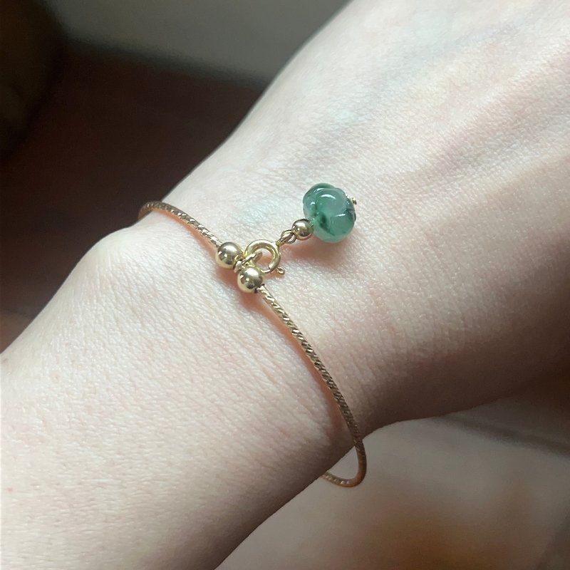 Niancui - Burmese natural grade A jade - ice green floating lotus 14Kgf magnetic buckle engraved bracelet - Bracelets - Jade Orange