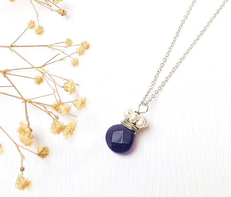<Favorite Series-Forever> Amethyst Faceted Pearl 925 Sterling Silver Necklace Customized Gift - Necklaces - Crystal Purple