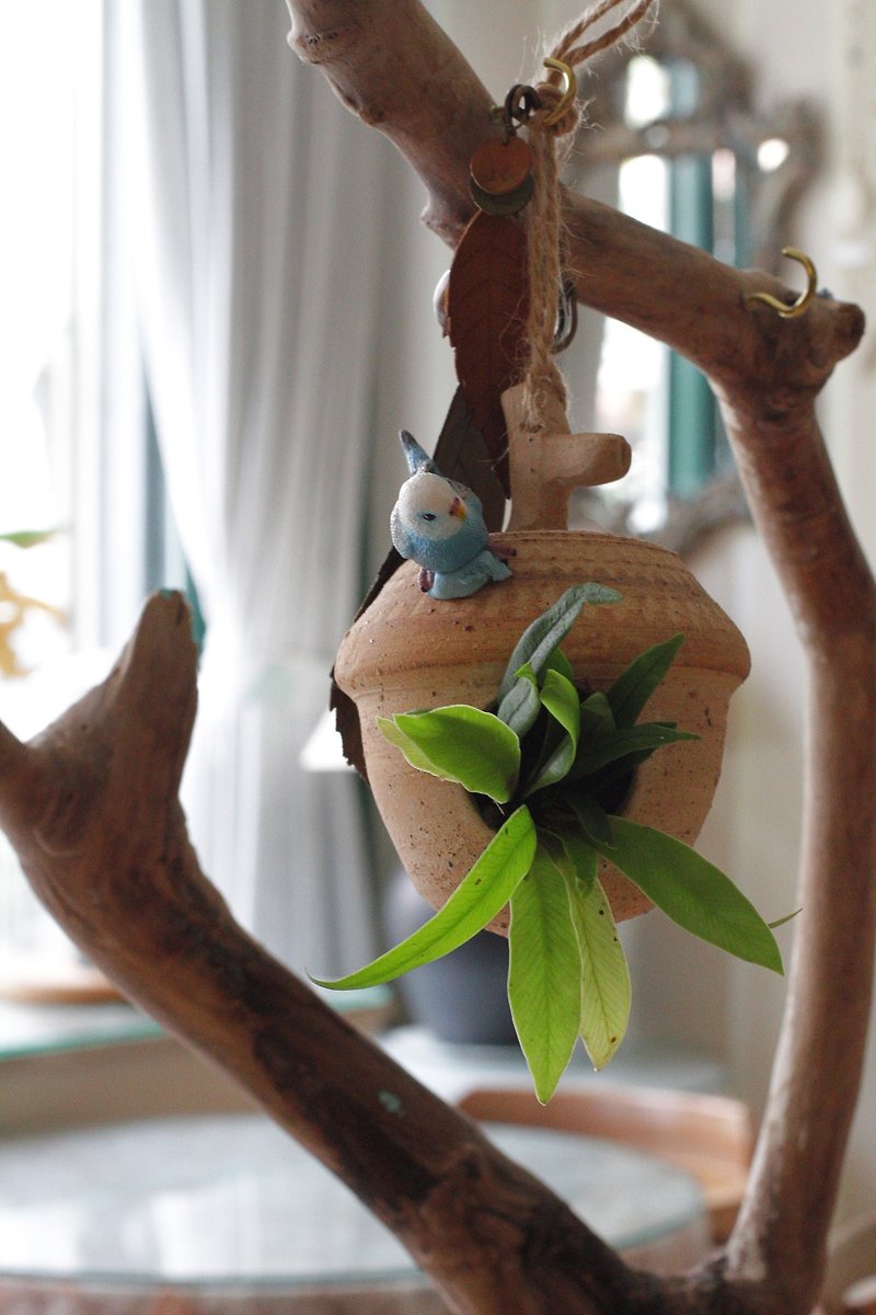 Purely handmade acorn-shaped flower vessel/pendant 2 - Plants - Pottery Brown