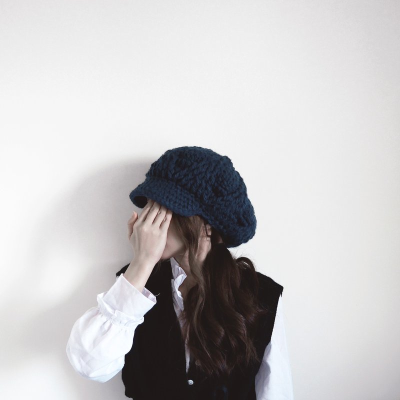 Snowflake Chunky Knit Newsboy Cap - Peacock Blue - Hats & Caps - Wool Blue