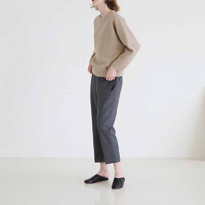 KOOW HANA dark plaid woolen suit suit pants literary retro tapered elastic waist pants - Women's Pants - Wool Gray