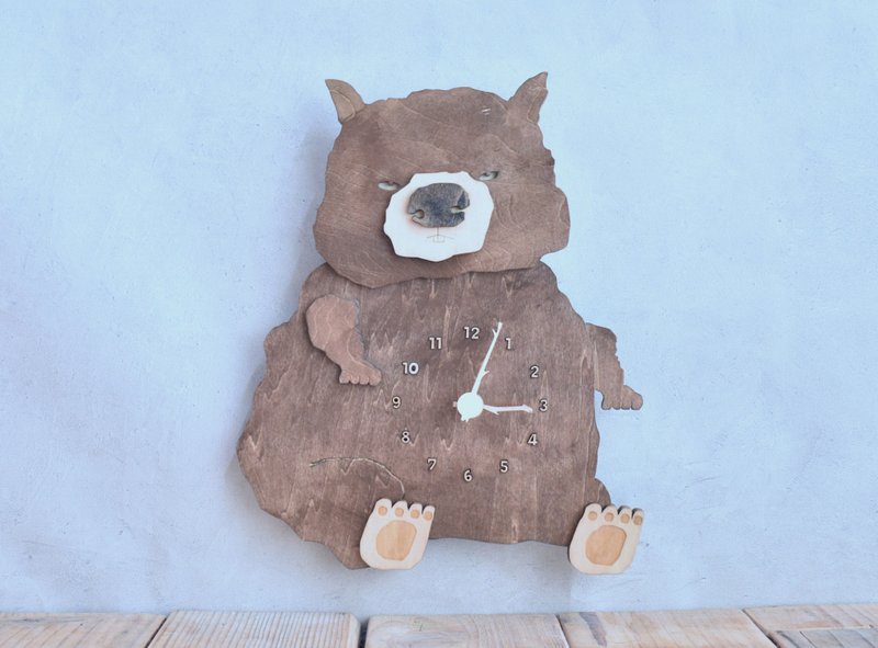 Wombat is serious mode clock wooden wall clock - Clocks - Wood Brown