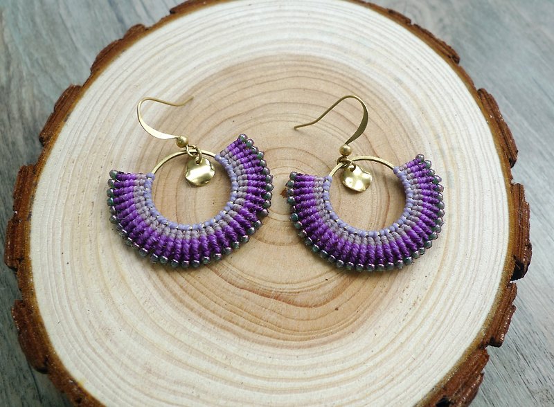 Misssheep - A66- macrame earrings with brass beads - Earrings & Clip-ons - Other Materials Purple