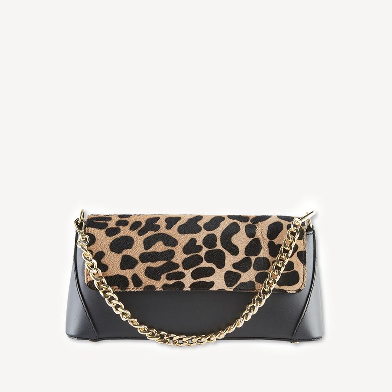 [Made in Italy] Bria Horsehair Leopard Print Chain Leather Shoulder Bag for 2 - กระเป๋าแมสเซนเจอร์ - หนังแท้ สีดำ