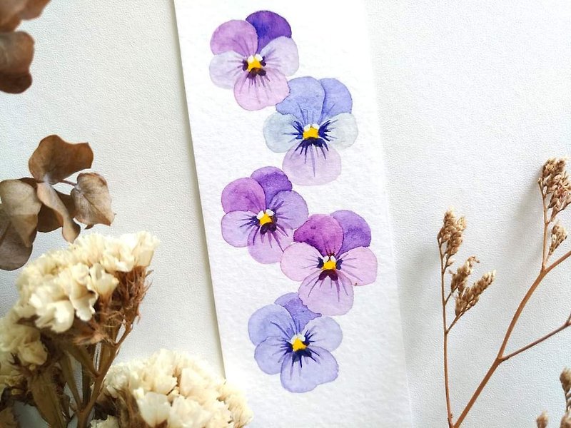 Pensies Watercolor Illustration Bookmark, Card (Original) - Cards & Postcards - Paper Purple