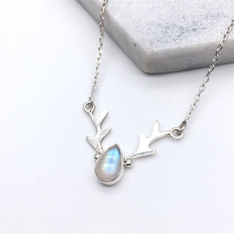 月光石925純銀麋鹿設計項鍊 尼泊爾手工鑲嵌製作-款式1  - 項鍊 - 寶石 藍色