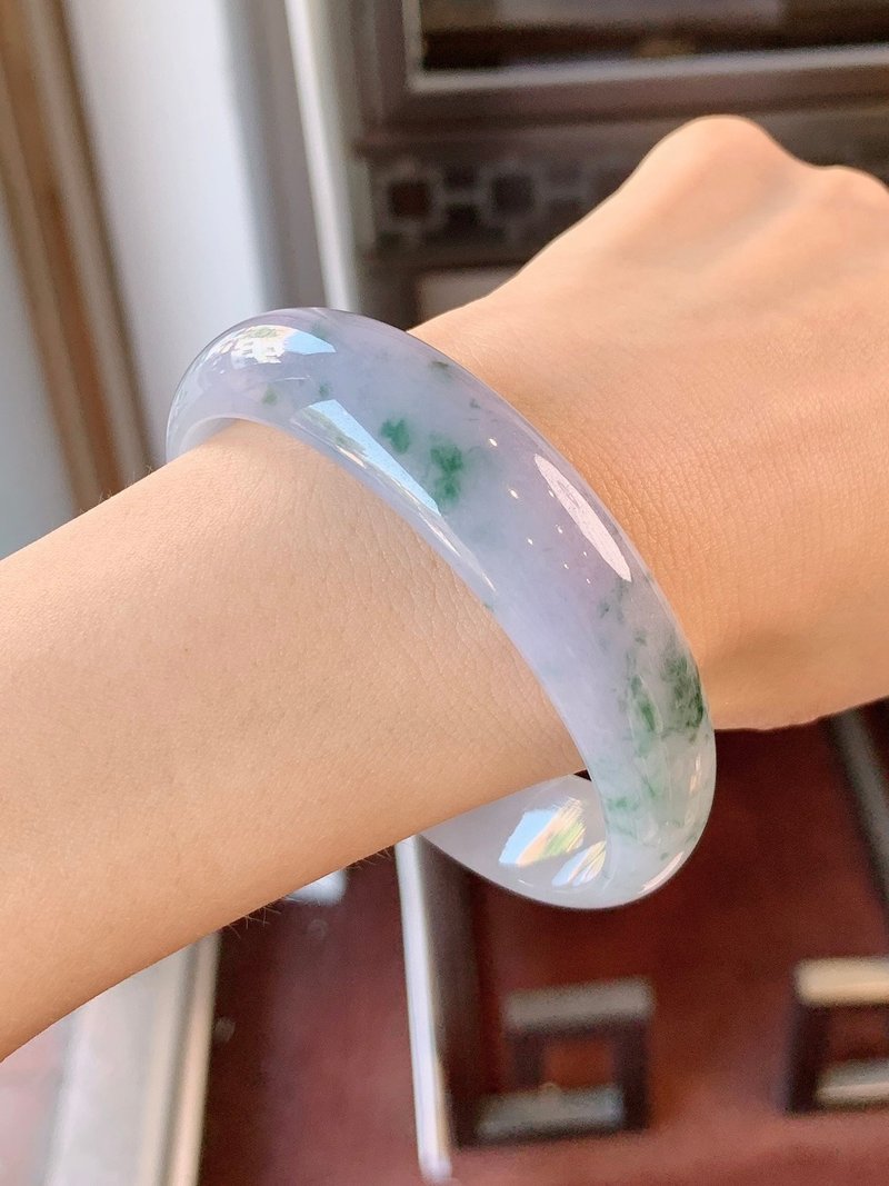 冰種翡翠天然翡翠玉鐲 A玉手鐲玉鈪 • 糯冰種紫羅蘭飄花翡翠福鐲 - 手鍊/手環 - 玉石 紫色