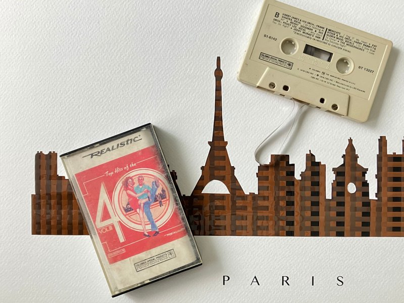 Paris Olympic 2024 City Skyline poster weaved of original Cassette Tapes - โปสเตอร์ - วัสดุอื่นๆ 