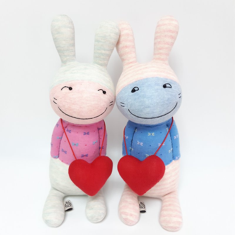A pair of love bean-eye rabbits/ dolls/ sock dolls/ rabbits - ตุ๊กตา - ผ้าฝ้าย/ผ้าลินิน 