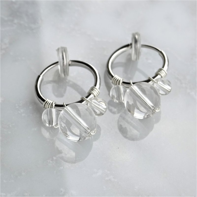 SV925SF*Crystal Quartz bubble wrapped earring / pierced earring M - ต่างหู - เครื่องเพชรพลอย สีใส