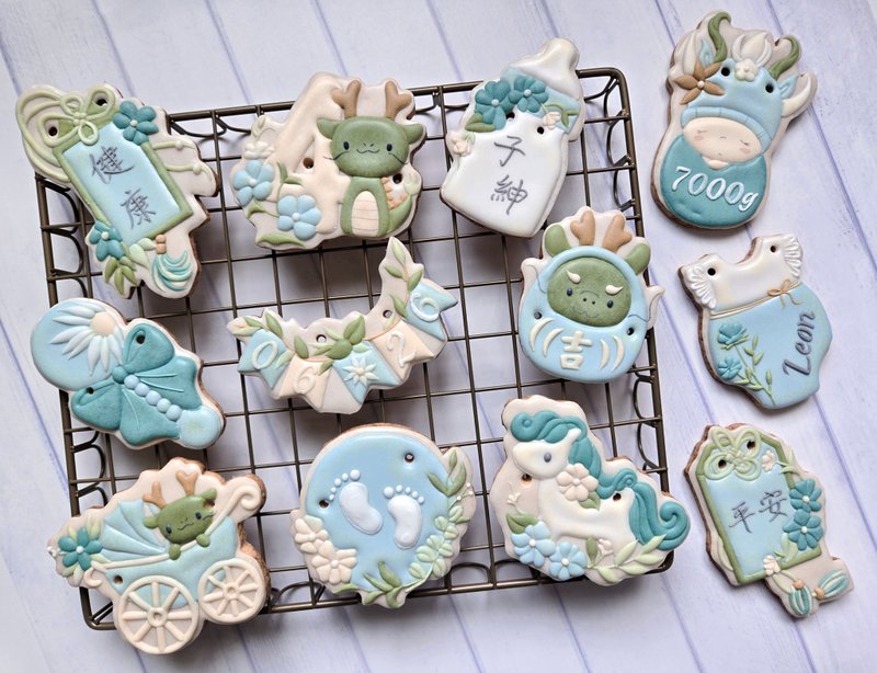 Blue Longbaolong New Year's Saliva Cookies Frosted Cookies 12 pieces/set - คุกกี้ - อาหารสด 