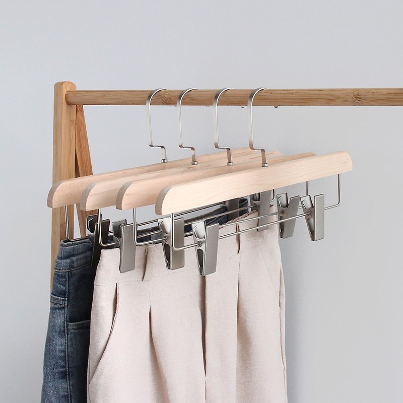 Nordic style solid wood trousers hanger (10 sets) / clothes hook storage - Hangers & Hooks - Other Metals Khaki