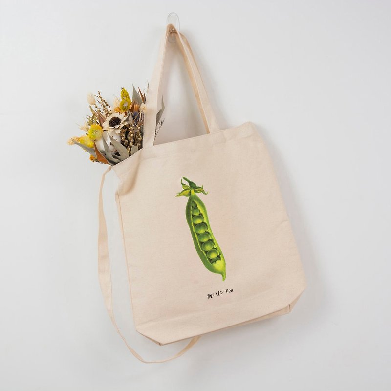 Slanted Shoulder Bag -  豌豆 Pea - กระเป๋าแมสเซนเจอร์ - ผ้าฝ้าย/ผ้าลินิน สีเขียว