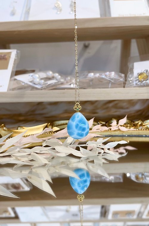 晶玉良言閣 收藏小精品黃金墜公主風深海藍龜背紋拉利瑪海紋石20x16mm項鍊